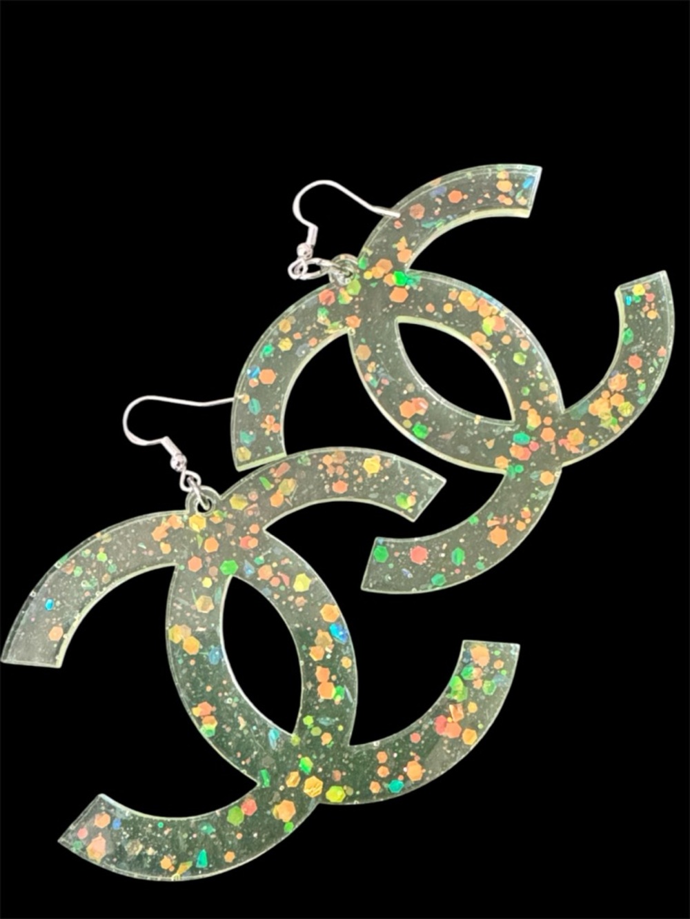 Streetwear Sparkle Yellow CC Fashion Dangle Earrings